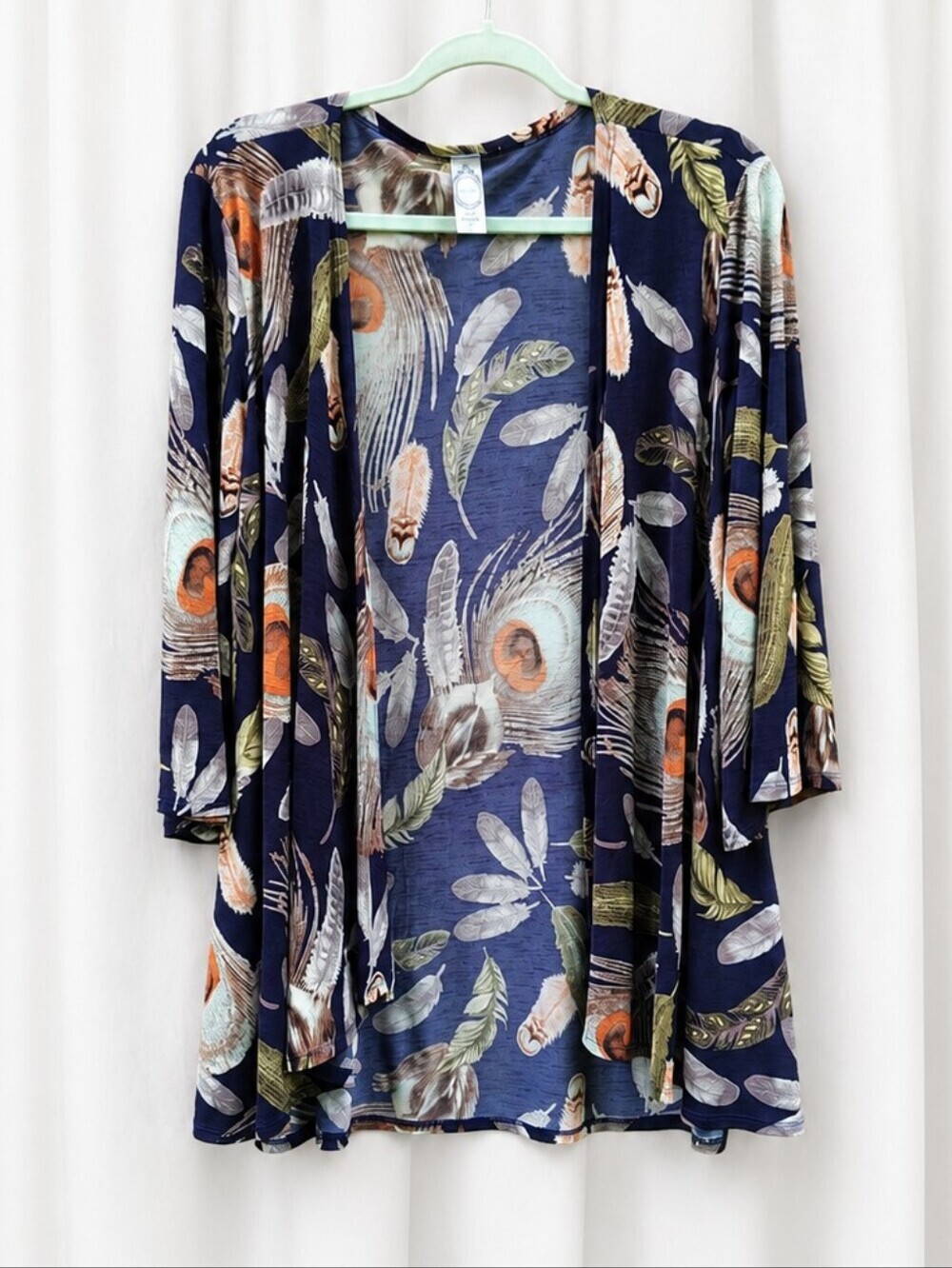Honeyme Open Front Cardigan Shrug Peacock Feather Print Short Duster Small Fall